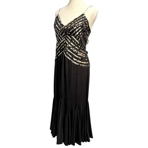 Elegant Black and Ivory Striped Dress by Bella - Size 14